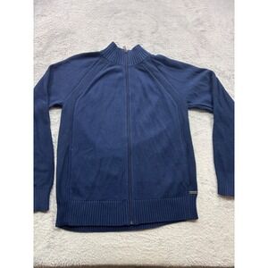 Guess Dawson Mock Zip Sweater Mens Large Ink Blue Full Zip Knit Jacket New‎